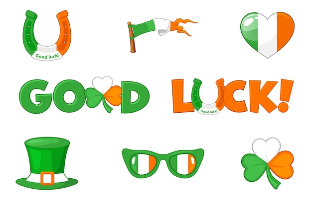 Símbolos en los colores de la bandera irlandesa para el día de san patricio