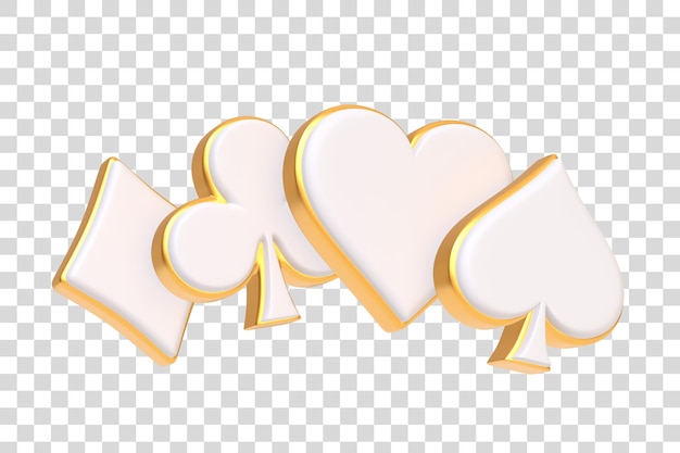 Símbolos de cartas de ases isolados em fundo branco Clube diamante coração e ícone de pica renderização 3D