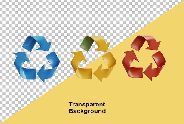 PSD símbolos de reciclagem em diferentes cores cortados sobre um fundo transparente conceito de reciclador