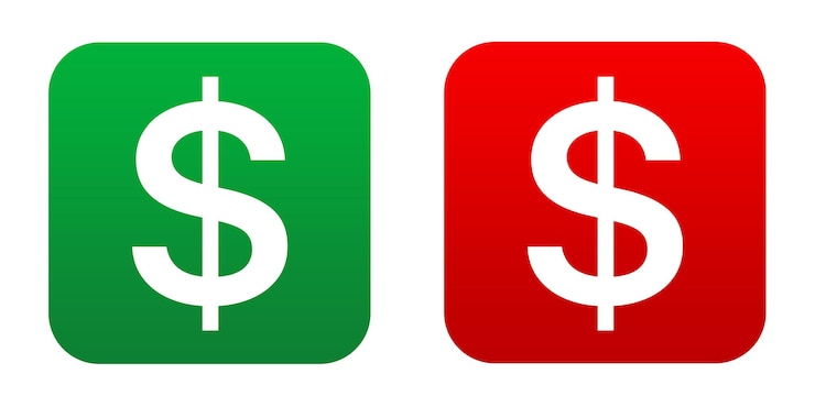 PSD símbolos de dólar símbolos verdes y rojos