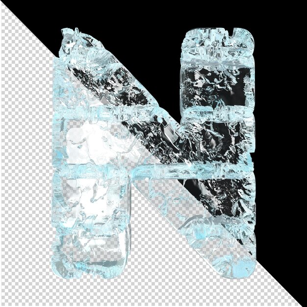 Símbolos feitos de gelo em um fundo transparente. 3d letra n