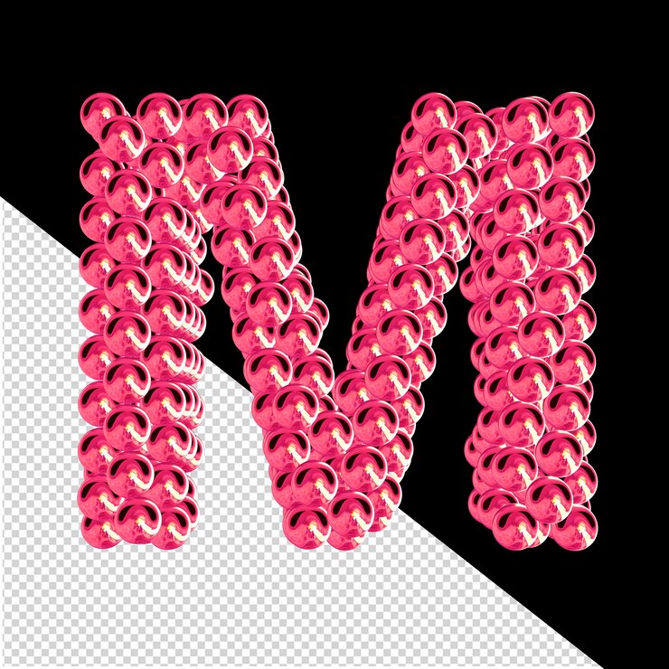 PSD símbolos rosados de las esferas 3d letra m
