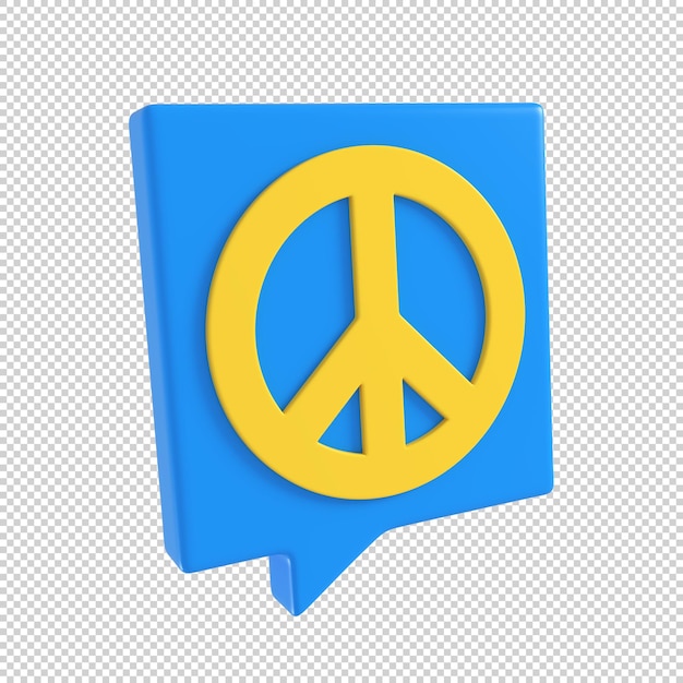 PSD símbolos ucranianos concepto de paz con ucrania discurso amarillo y azul burbuja 3d render