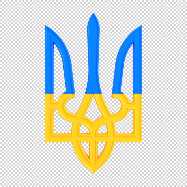 PSD símbolos ucranianos escudo de armas concepto ucraniano con bandera nacional de ucrania representación 3d