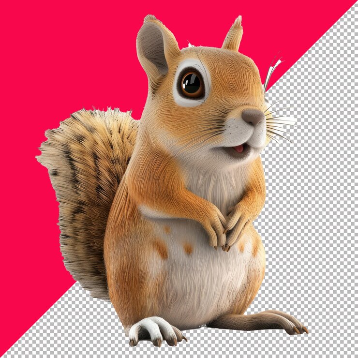 PSD la simpática ardilla amigable 3d de dibujos animados aislados render transparente de fondo png psd