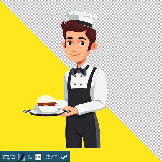 El simpático camarero que sirve la cena vector de dibujos animados de fondo transparente png psd