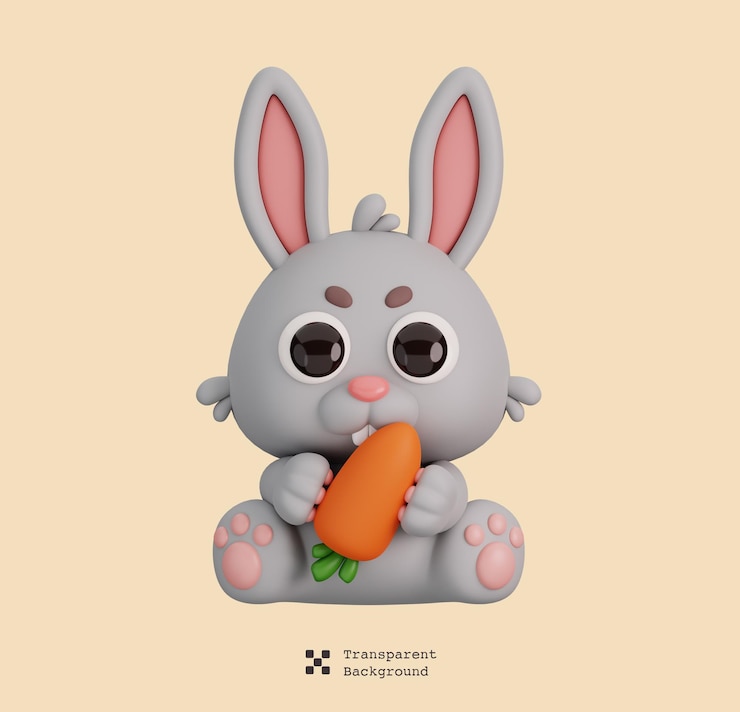 PSD simpatico coniglio che tiene carota animali isolati e icona alimentare concetto di stile cartoon rendering 3d