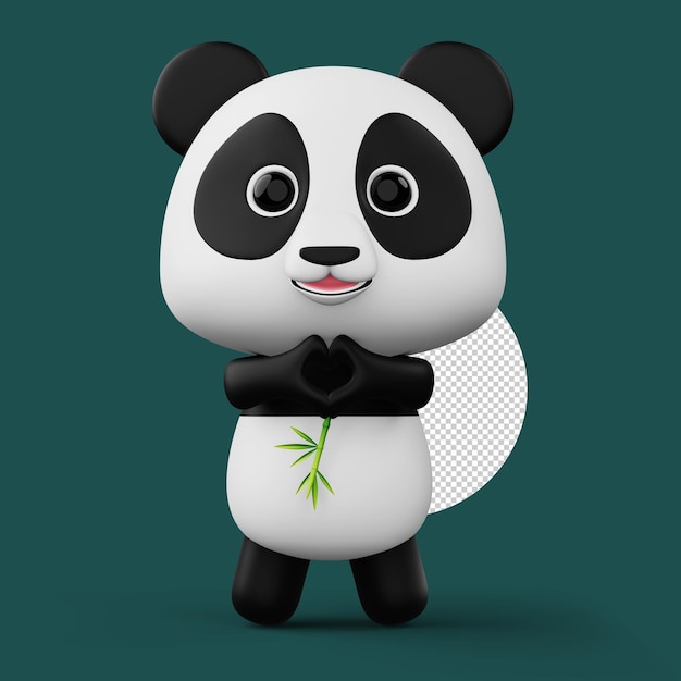 Simpatico personaggio panda con rendering 3d in bambù