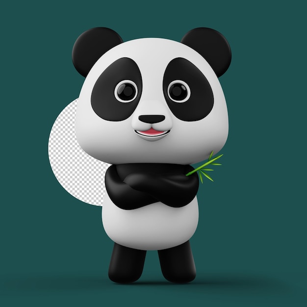Simpatico personaggio panda con rendering 3d in bambù