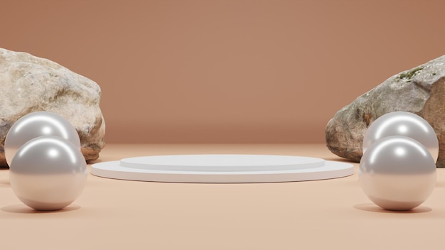 simple 3d render empty podium on rock background