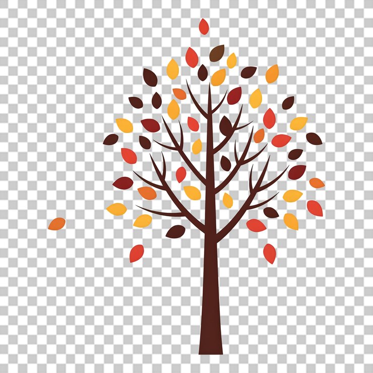 PSD simple autumn tree with colorful leaves on black background