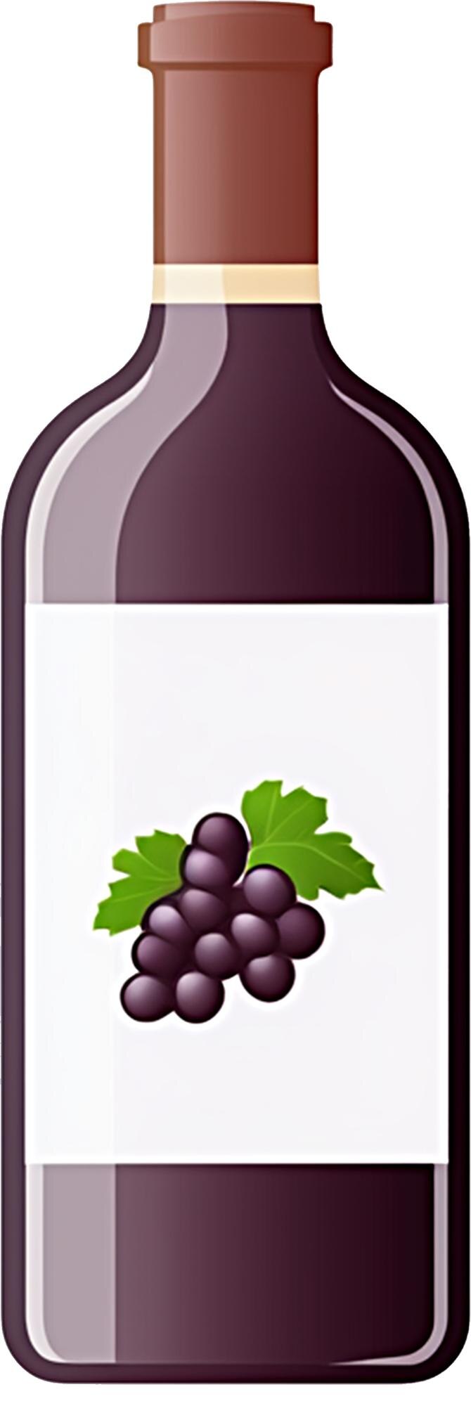 PSD una simple botella de vino con una etiqueta delicada y un racimo de uvas debajo