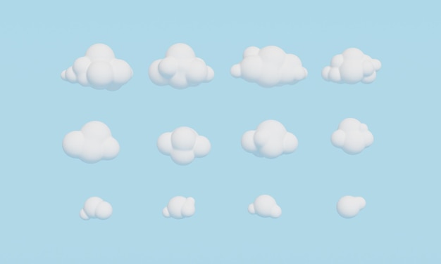 Simple Cartoon Cloud Set su uno sfondo blu chiaro Rendering 3D