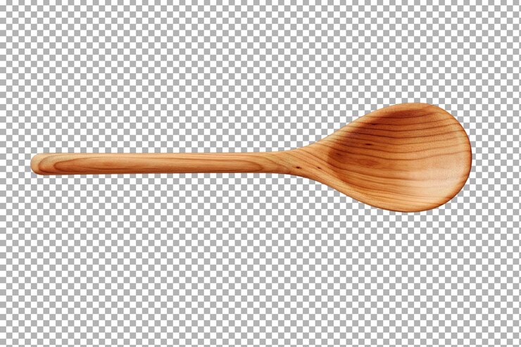 PSD una simple cuchara de madera utilizada en la cocina que muestra su acabado liso y su diseño artesanal en un fondo transparente png de superficie blanca o transparente