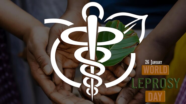 PSD simple flat design world leprosy day sfondo con simboli e mani