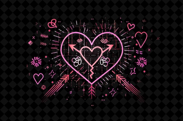 Simple heart 8 bit pixel con flechas y flores y rayas colecciones de arte de colores de neón de forma y2k