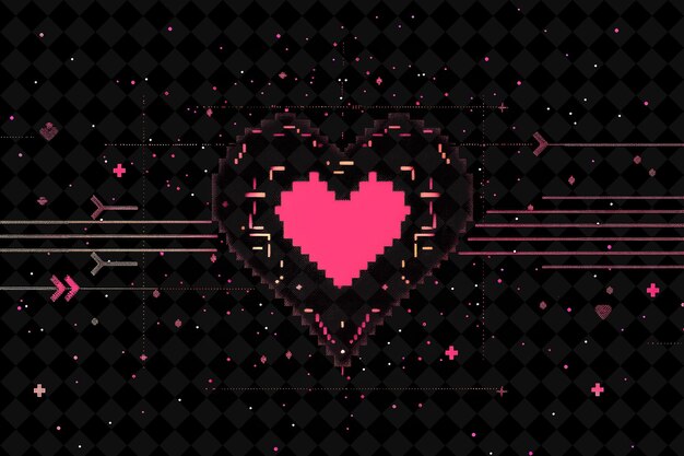 PSD simple heart 8 bit pixel con flechas y flores y rayas colecciones de arte de colores de neón de forma y2k