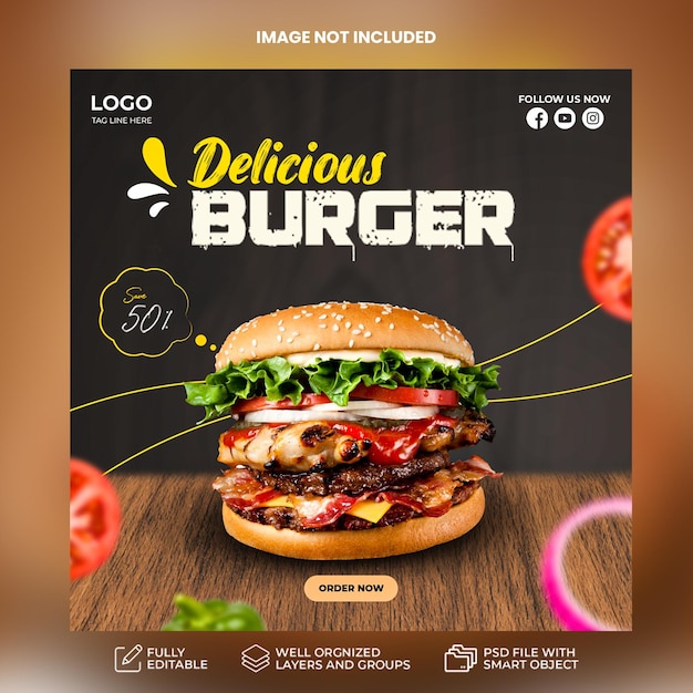 Une simple publicité Burger Square pour les médias sociaux
