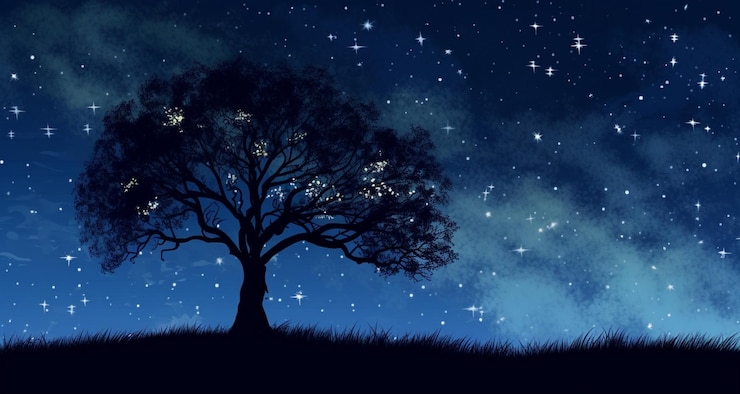 PSD une simple silhouette d'arbre blanc sur le côté gauche d'un fond bleu foncé vide