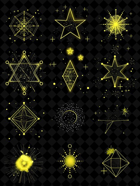 Simple Star Cluster 8 Bit Pixel con estrellas y gravedad y G Y2K forma Neon colecciones de arte en color