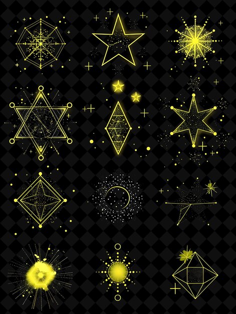 PSD simple star cluster 8 bit pixel con estrellas y gravedad y g y2k forma neon colecciones de arte en color