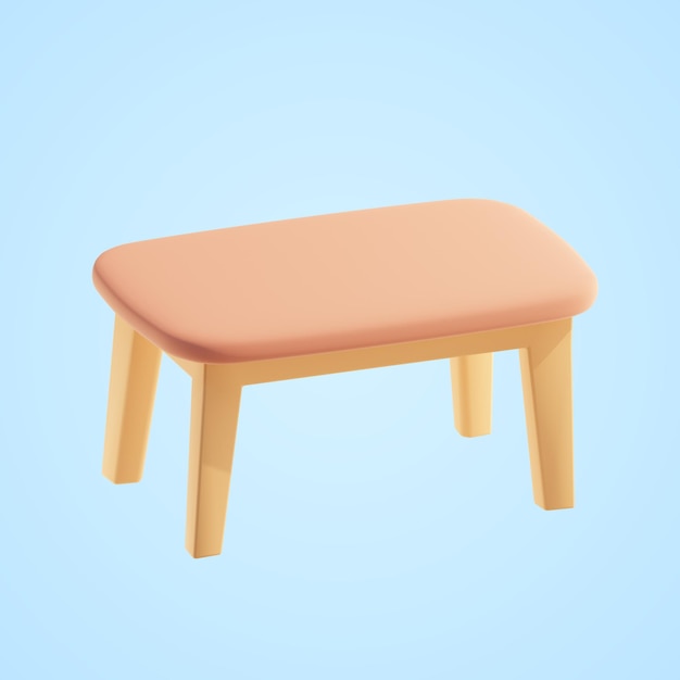Un simple tabouret en bois beige sur un fond bleu