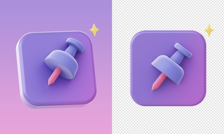 PSD simples iconos de imágenes prediseñadas de pin de papel púrpura 3d para ui ux aplicaciones móviles web diseños de anuncios de redes sociales