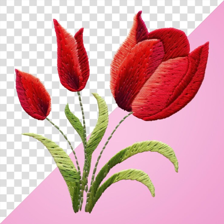 PSD simplificar el tulipán en el estilo de bordado pétalo de flor textil