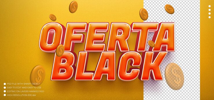 PSD simulacros de oferta negra efecto de texto 3d estilo de texto editable