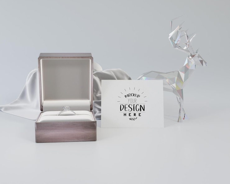 PSD simulacros de tarjeta de regalo psd de decoración de joyería de mujer de lujo 3d render