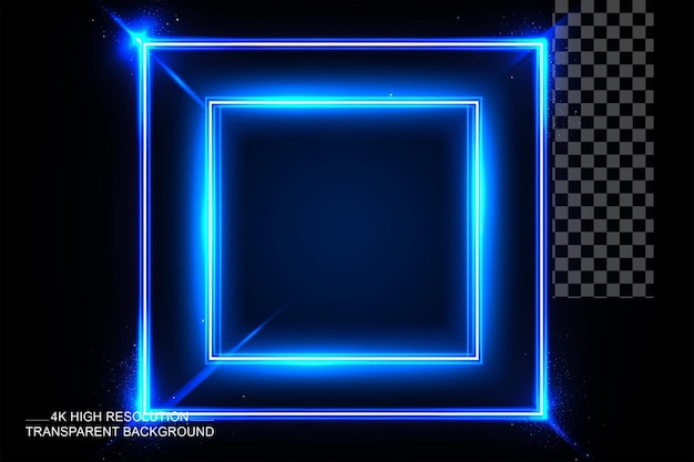 Sinais de néon quadrados azuis em fundo transparente