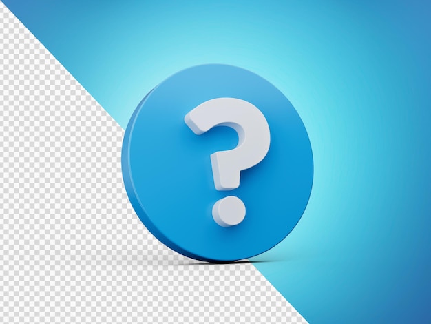 PSD sinal azul do ícone do ponto de interrogação ou pergunta o símbolo da resposta do faq isolado na ilustração 3d do fundo branco
