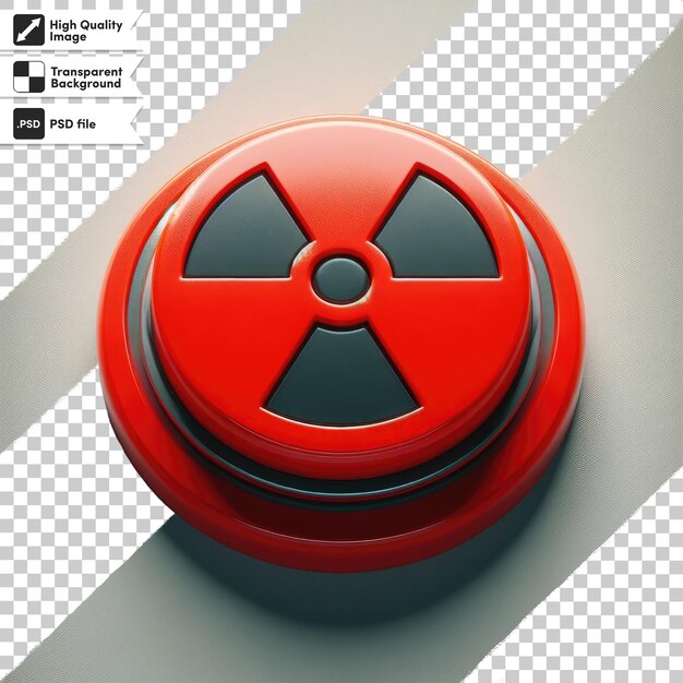PSD sinal de alerta de radiação psd em botão de perigo vermelho em fundo transparente com camada de máscara editável