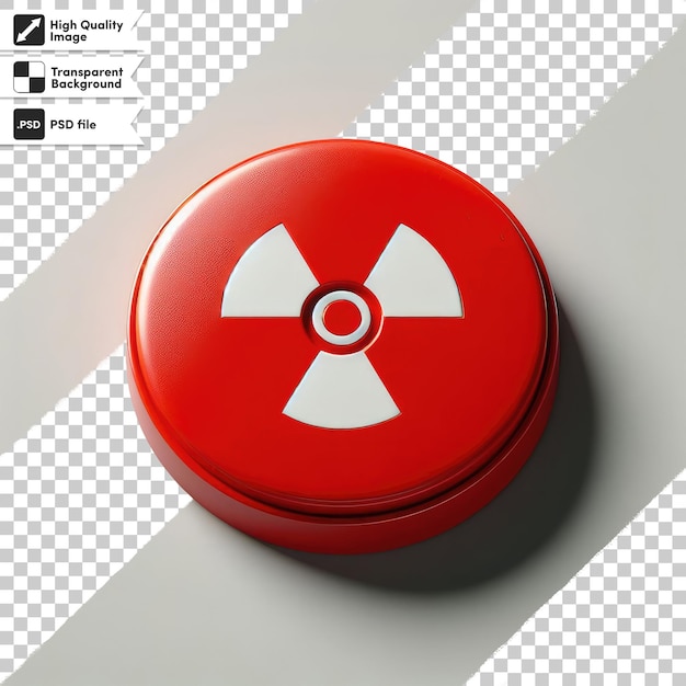 PSD sinal de alerta de radiação psd em botão de perigo vermelho em fundo transparente com camada de máscara editável
