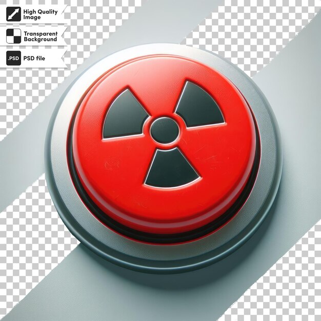 Sinal de alerta de radiação psd em botão de perigo vermelho em fundo transparente com camada de máscara editável