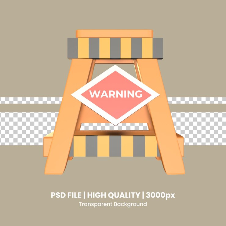 PSD sinal de aviso de segurança de ícone 3d renderizado isolado no fundo transparente