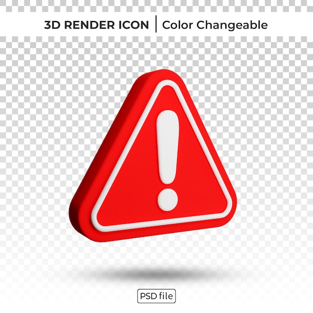 Sinal de aviso de triângulo vermelho 3d renderizar ícone mutável de cor