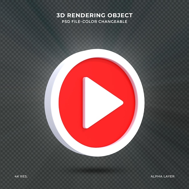 Sinal de botão de reprodução brilhante 3d logotipo de mídia social música ícone mínimo renderização em 3d
