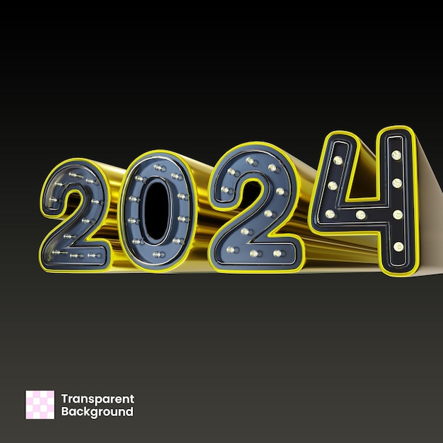 PSD sinal de decoração de néon 3d de ano novo de 2024