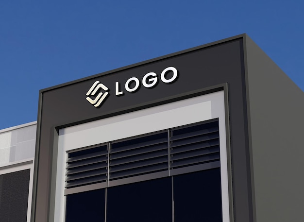 PSD sinal de fachada de maquete de logotipo cromado em relevo