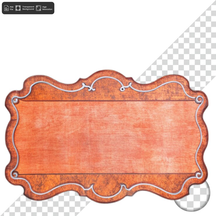 PSD sinal de madeira com moldura ornamentada e fundo transparente