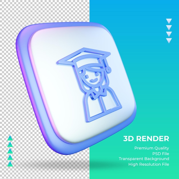 PSD sinal de mulher graduada da universidade ícone 3d renderizando a vista esquerda