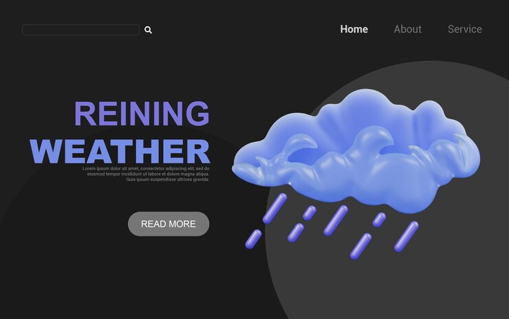 PSD sinal de nuvem com chuva no conceito de renderização 3d de fundo escuro para temperatura de mudança de clima