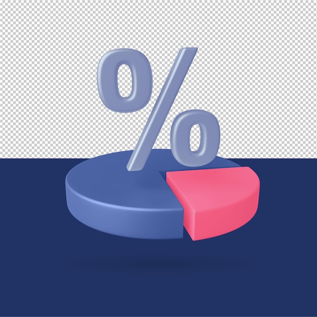 Sinal de porcentagem com conceito de gráfico de pizza de ilustração 3d com desconto Psd grátis cor editável