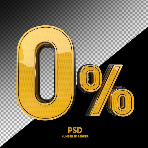 Sinal de porcentagem zero e desconto de venda na cor ouro com taxa de oferta especial renderização em 3d premium