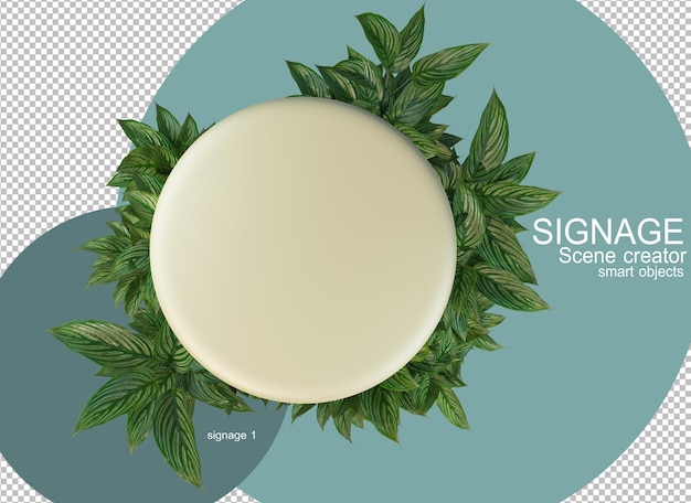 Sinal de renderização 3D decorado com folhas