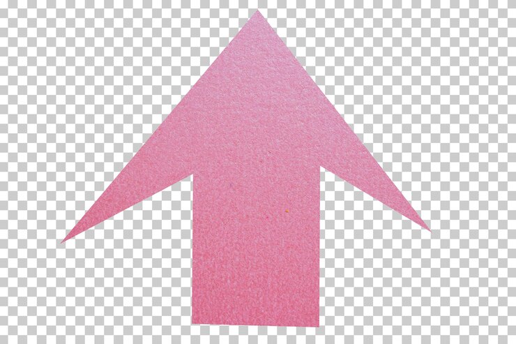 PSD sinal de seta de papel rosa em fundo transparente