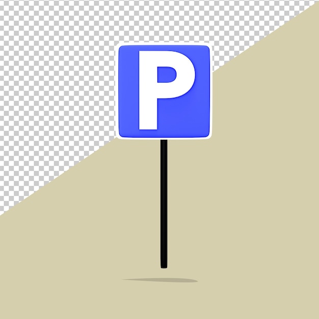 PSD sinal de símbolo de área de estacionamento com uma ilustração de renderização 3d de poste