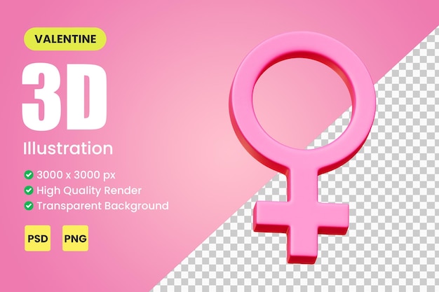 PSD sinal de símbolo de gênero feminino 3d, ilustração 3d