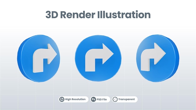 PSD sinal de trânsito de ilustração 3d ou ícone de seta da seta para a direita